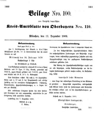 Königlich-bayerisches Kreis-Amtsblatt von Oberbayern (Münchner Intelligenzblatt) Freitag 17. Dezember 1869