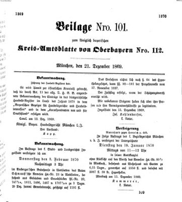 Königlich-bayerisches Kreis-Amtsblatt von Oberbayern (Münchner Intelligenzblatt) Dienstag 21. Dezember 1869