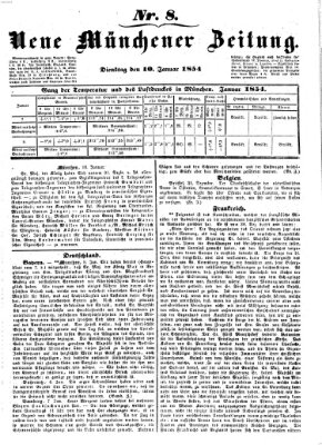 Neue Münchener Zeitung (Süddeutsche Presse) Dienstag 10. Januar 1854