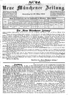 Neue Münchener Zeitung (Süddeutsche Presse) Donnerstag 16. März 1854