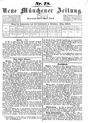 Neue Münchener Zeitung (Süddeutsche Presse) Samstag 1. April 1854