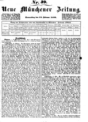 Neue Münchener Zeitung (Süddeutsche Presse) Donnerstag 15. Februar 1855