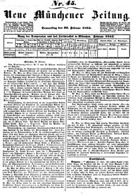 Neue Münchener Zeitung (Süddeutsche Presse) Donnerstag 22. Februar 1855