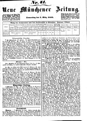 Neue Münchener Zeitung (Süddeutsche Presse) Donnerstag 1. März 1855