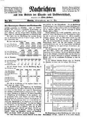 Nachrichten aus dem Gebiete der Staats- und Volkswirthschaft Samstag 21. Mai 1853