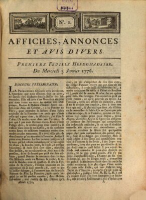 Affiches, annonces, et avis divers Mittwoch 3. Januar 1776