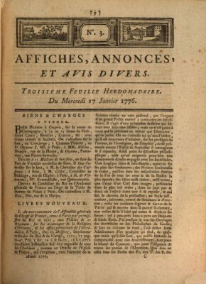 Affiches, annonces, et avis divers Mittwoch 17. Januar 1776