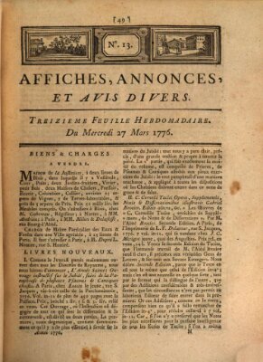 Affiches, annonces, et avis divers Dienstag 27. Februar 1776