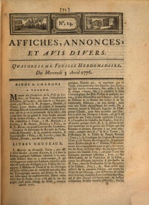 Affiches, annonces, et avis divers Mittwoch 3. April 1776