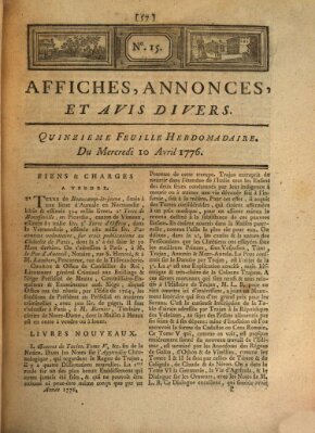 Affiches, annonces, et avis divers Mittwoch 10. April 1776