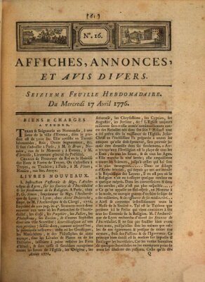 Affiches, annonces, et avis divers Mittwoch 17. April 1776