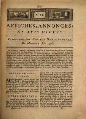 Affiches, annonces, et avis divers Mittwoch 5. Juni 1776