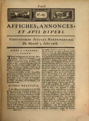 Affiches, annonces, et avis divers Mittwoch 3. Juli 1776