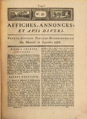 Affiches, annonces, et avis divers Mittwoch 11. September 1776