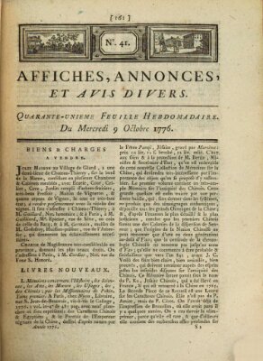 Affiches, annonces, et avis divers Mittwoch 9. Oktober 1776