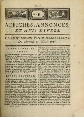 Affiches, annonces, et avis divers Mittwoch 23. Oktober 1776