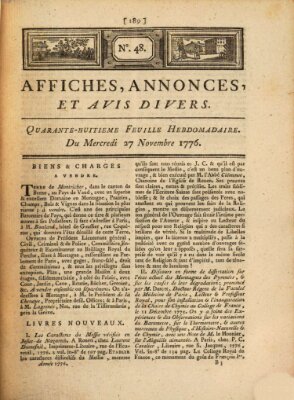 Affiches, annonces, et avis divers Mittwoch 27. November 1776