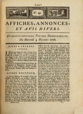 Affiches, annonces, et avis divers Mittwoch 4. Dezember 1776