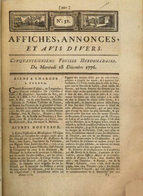 Affiches, annonces, et avis divers Mittwoch 18. Dezember 1776