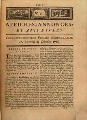 Affiches, annonces, et avis divers Mittwoch 25. Dezember 1776