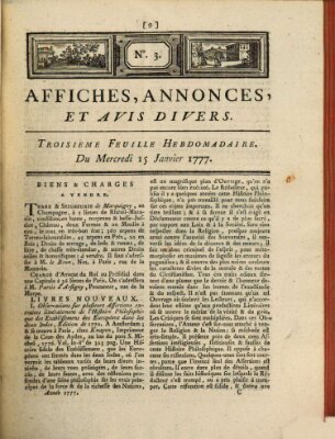 Affiches, annonces, et avis divers Mittwoch 15. Januar 1777