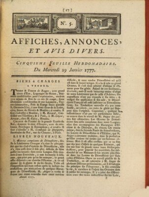 Affiches, annonces, et avis divers Mittwoch 29. Januar 1777