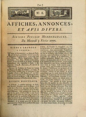 Affiches, annonces, et avis divers Mittwoch 5. Februar 1777