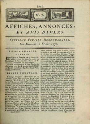 Affiches, annonces, et avis divers Mittwoch 12. Februar 1777