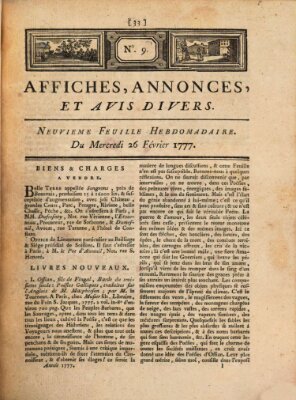 Affiches, annonces, et avis divers Mittwoch 26. Februar 1777