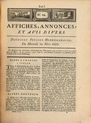 Affiches, annonces, et avis divers Mittwoch 19. März 1777