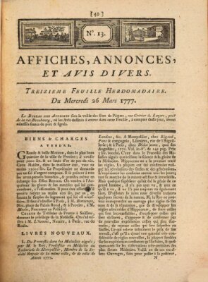 Affiches, annonces, et avis divers Mittwoch 26. März 1777