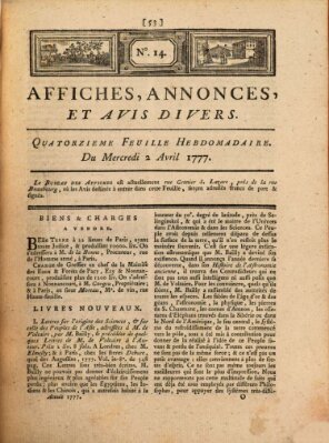 Affiches, annonces, et avis divers Mittwoch 2. April 1777