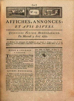 Affiches, annonces, et avis divers Mittwoch 9. April 1777