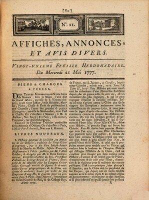 Affiches, annonces, et avis divers Mittwoch 21. Mai 1777