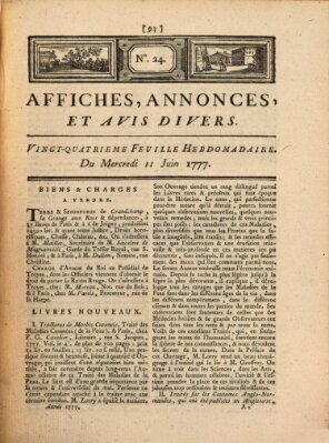 Affiches, annonces, et avis divers Mittwoch 11. Juni 1777