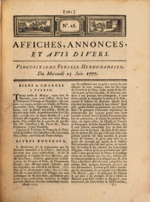 Affiches, annonces, et avis divers Mittwoch 25. Juni 1777