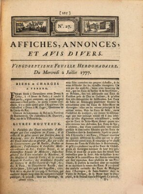 Affiches, annonces, et avis divers Mittwoch 2. Juli 1777