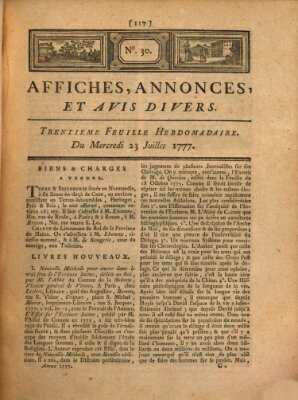 Affiches, annonces, et avis divers Mittwoch 23. Juli 1777