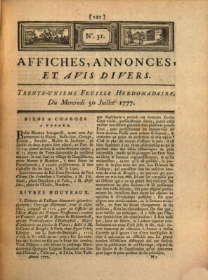 Affiches, annonces, et avis divers Mittwoch 30. Juli 1777