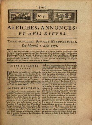 Affiches, annonces, et avis divers Mittwoch 6. August 1777