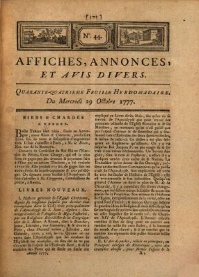 Affiches, annonces, et avis divers Mittwoch 29. Oktober 1777