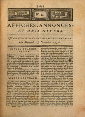 Affiches, annonces, et avis divers Mittwoch 19. November 1777