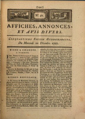 Affiches, annonces, et avis divers Mittwoch 10. Dezember 1777