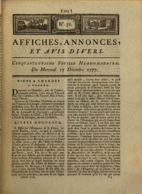 Affiches, annonces, et avis divers Mittwoch 17. Dezember 1777