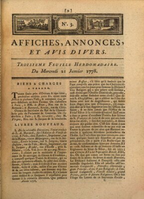 Affiches, annonces, et avis divers Mittwoch 21. Januar 1778