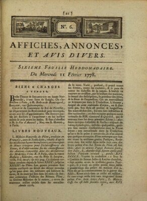 Affiches, annonces, et avis divers Mittwoch 11. Februar 1778