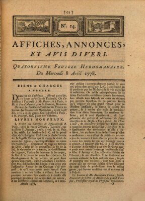 Affiches, annonces, et avis divers Mittwoch 8. April 1778