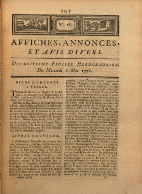 Affiches, annonces, et avis divers Mittwoch 6. Mai 1778