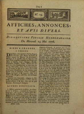 Affiches, annonces, et avis divers Mittwoch 13. Mai 1778