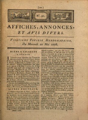 Affiches, annonces, et avis divers Mittwoch 20. Mai 1778